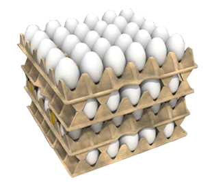 Cuatro pisos de charolas de huevo